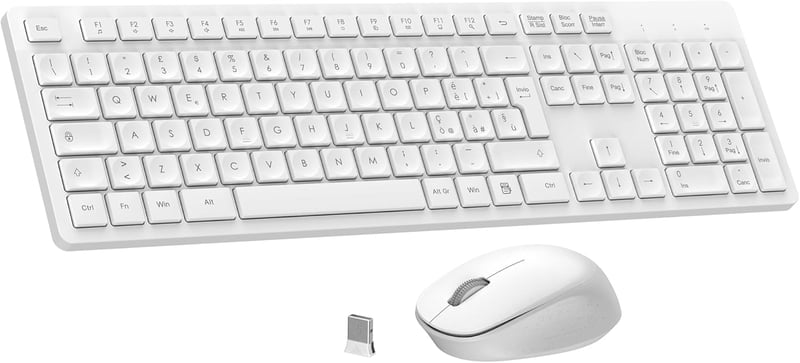 LeadsaiL Wireless Billentyűzet és Egér Szett Numerikus Billentyűzettel, 2.4GHz USB, Fehér