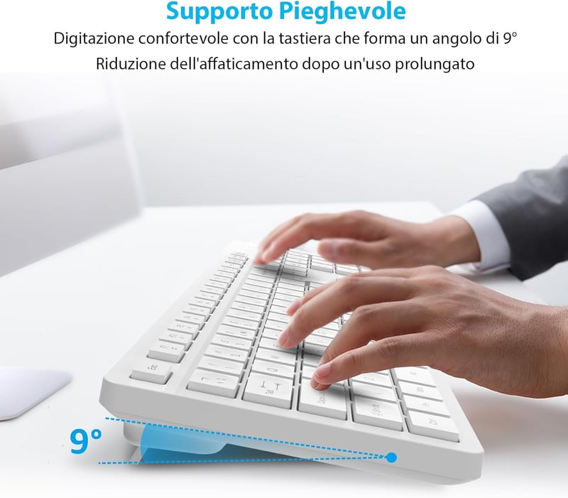 LeadsaiL Wireless Billentyűzet és Egér Szett Numerikus Billentyűzettel, 2.4GHz USB, Fehér