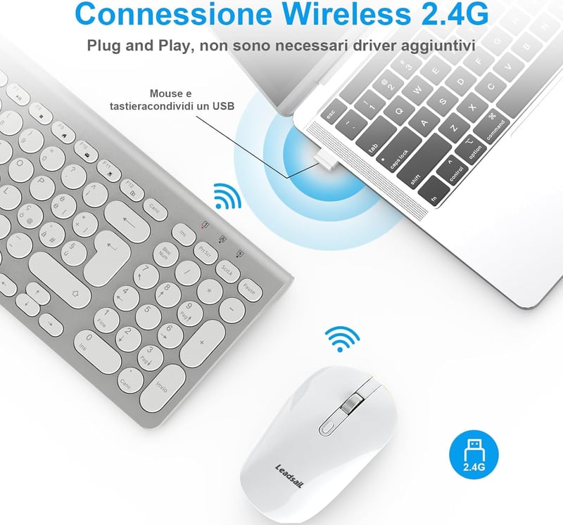 LeadsaiL Wireless Billentyűzet és Egér Szett USB Ergonomikus Csendes QWERTY