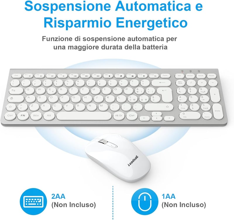 LeadsaiL Wireless Billentyűzet és Egér Szett USB Ergonomikus Csendes QWERTY