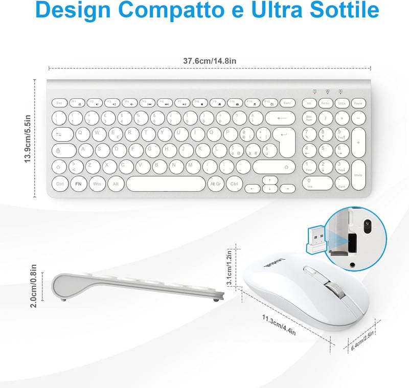 LeadsaiL Wireless Billentyűzet és Egér Szett USB Ergonomikus Csendes QWERTY