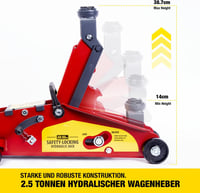 leadstand 3,5T 3500 kg hidraulikus emelő Unijack kombinált autómentő készlet 2,5 tonna kerékkulccsal kesztyűvel piros 8