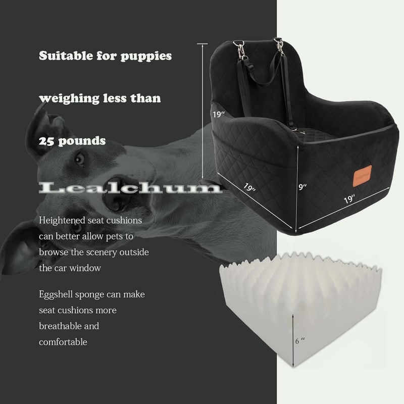 Lealchum kutyaülés autóhoz közepes méretű kisállatoknak, mosható autós ülés tárolóval