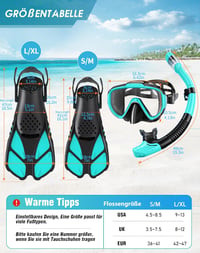 Lealinga 3 az 1-ben búvárkészlet állítható úszólábakkal, anti-szivárgás maszk és száraz snorkel - L-XL, Green 6