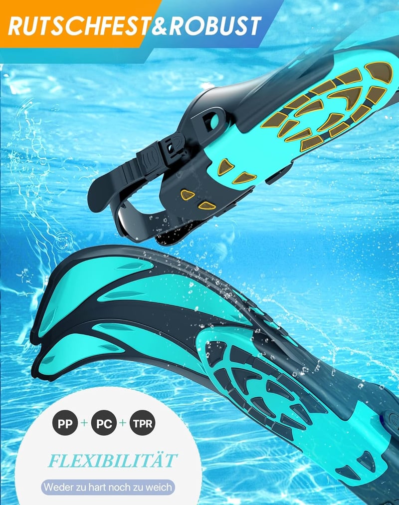 Lealinga 3 az 1-ben búvárkészlet állítható úszólábakkal, anti-szivárgás maszk és száraz snorkel - L-XL, Green