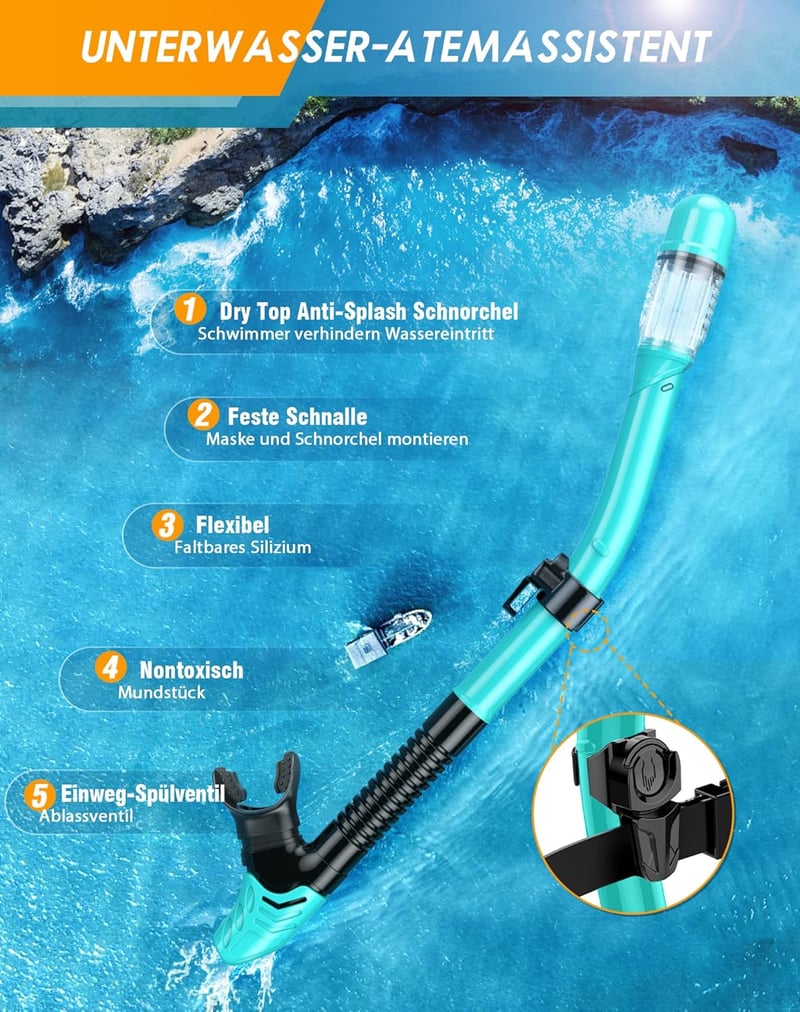 Lealinga 3 az 1-ben búvárkészlet állítható úszólábakkal, anti-szivárgás maszk és száraz snorkel - L-XL, Green