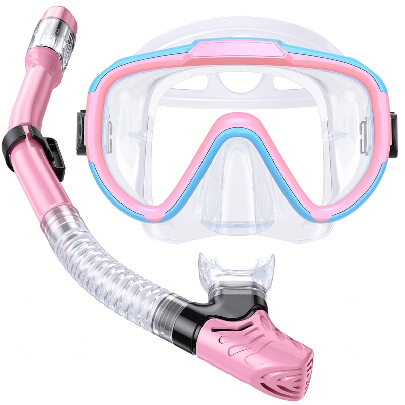 Set de Snorkel pentru Copii Lealinga, Mască de Scufundări Panoramică la 180° Anti-aburire și Snorkel Uscat, Set de Scufundări cu Protecție Nazală Antiderapantă pentru Copii