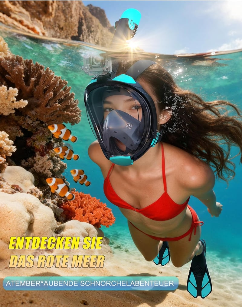 Lealinga Összecsukható Teljes Arcú Snorkel Szett Úszófékkel, Páramentesítő