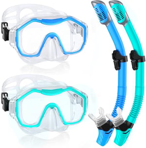 Set de snorkeling Lealinga, mască panoramică pentru 2 persoane cu tub de snorkel uscat, anti-aburire