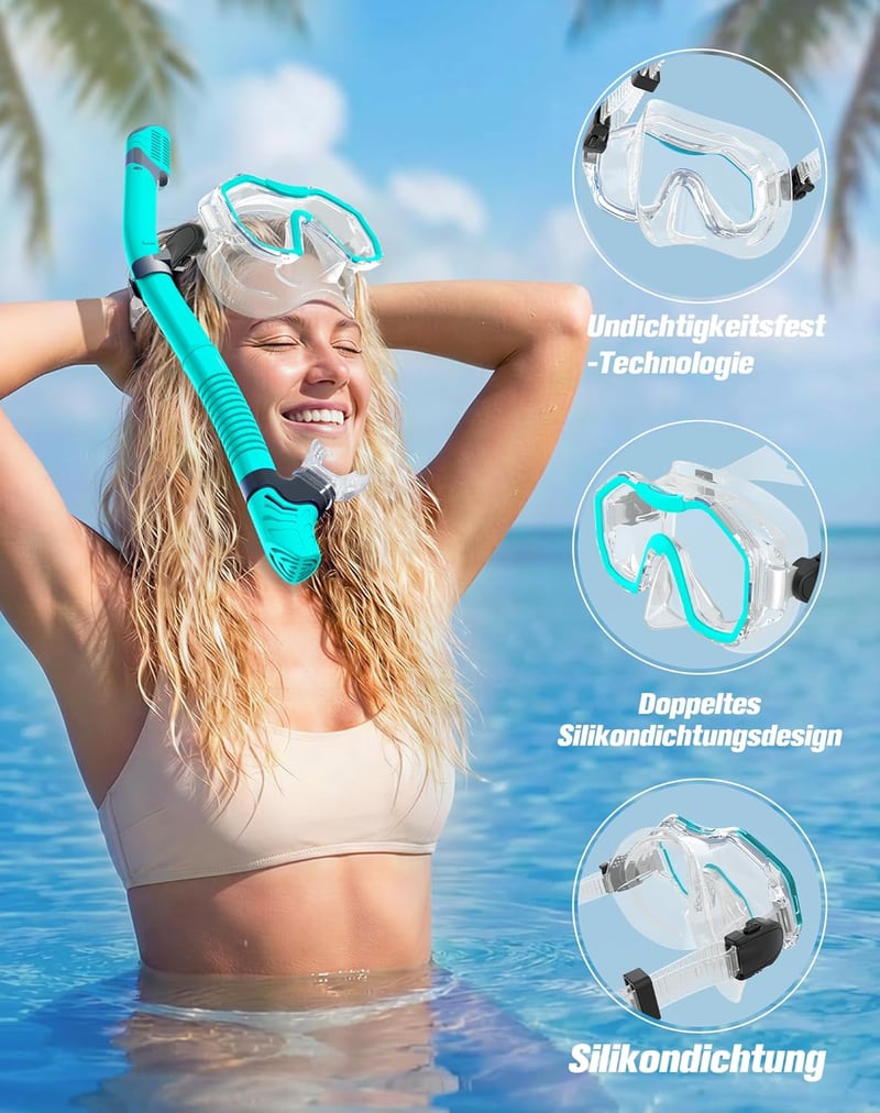 Lealinga Snorkel Szett 2 Személyes Panoráma Maszk Száraz Snorkelcsővel Anti-Fog