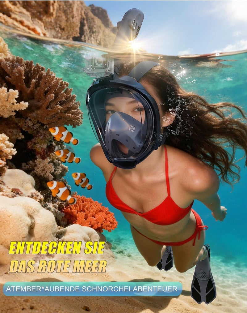 Lealinga Teljes Arcú Snorkel Szett Felnőtteknek, Összecsukható, Úszóuszonnyal, Páramentesítő