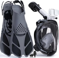 Lealinga Teljes Arcú Snorkel Szett Felnőtteknek, Összecsukható, Úszóuszonnyal, Páramentesítő 1