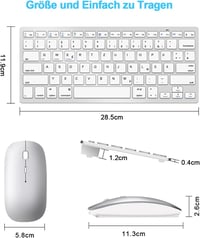 LEAPEST Wireless Bluetooth Billentyűzet és Egér Szett Tablet iPad Laptop Telefonhoz - silver 7