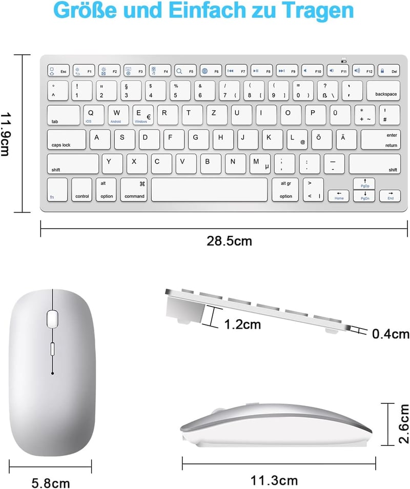 LEAPEST Wireless Bluetooth Billentyűzet és Egér Szett Tablet iPad Laptop Telefonhoz - silver