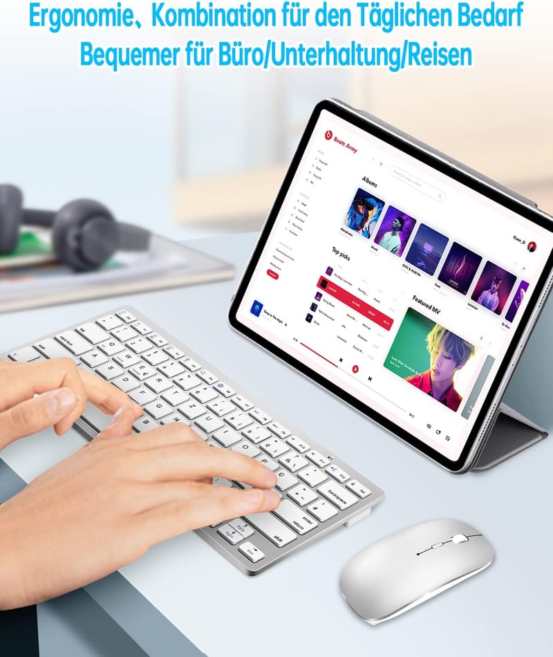 LEAPEST Wireless Bluetooth Billentyűzet és Egér Szett Tablet iPad Laptop Telefonhoz - silver