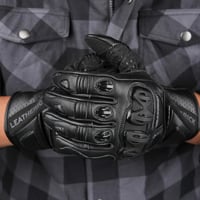 Mănuși moto din piele neagră pentru bărbați Leatherick, cu palmă căptușită și funcție touch screen 3