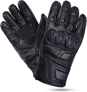 Leatherick moto rukavice od prave kože, s CE certifikatom, za zaslon osjetljiv na dodir - crne - veličina XL