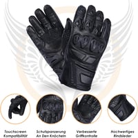 Mănuși moto din piele neagră pentru bărbați Leatherick, cu palmă căptușită și funcție touch screen 5