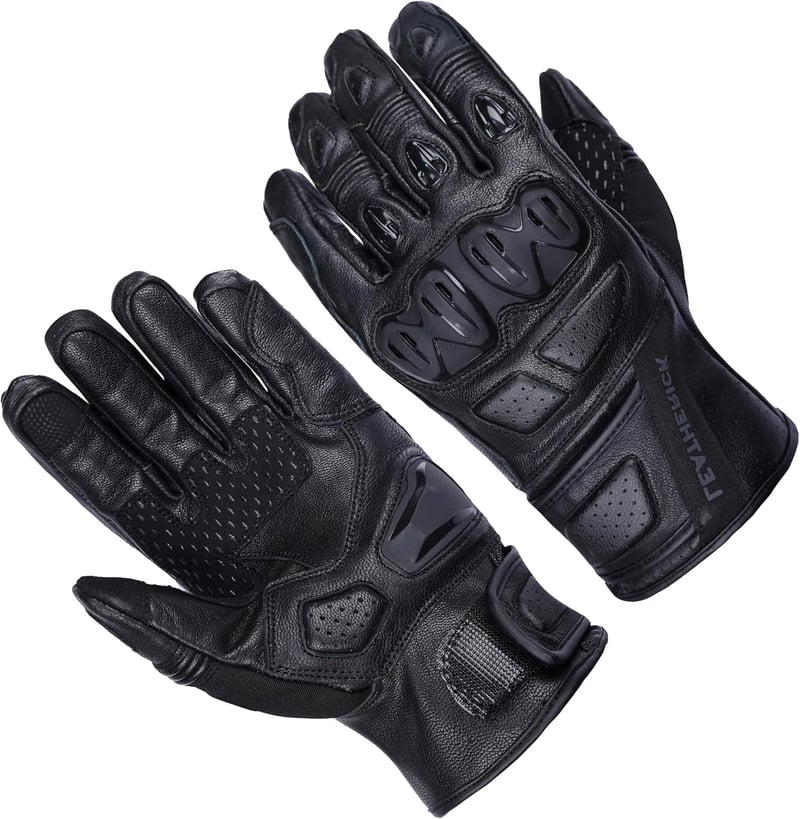 Mănuși moto din piele neagră pentru bărbați Leatherick, cu palmă căptușită și funcție touch screen