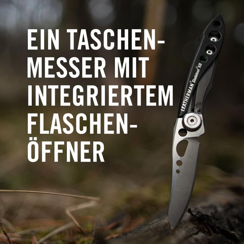 Leatherman Skeletool KB Fekete Zsebkés Rozsdamentes Acél Pengével és Sörnyitóval - Könnyű, Kompakt Alumínium Kialakítás, 36,8g