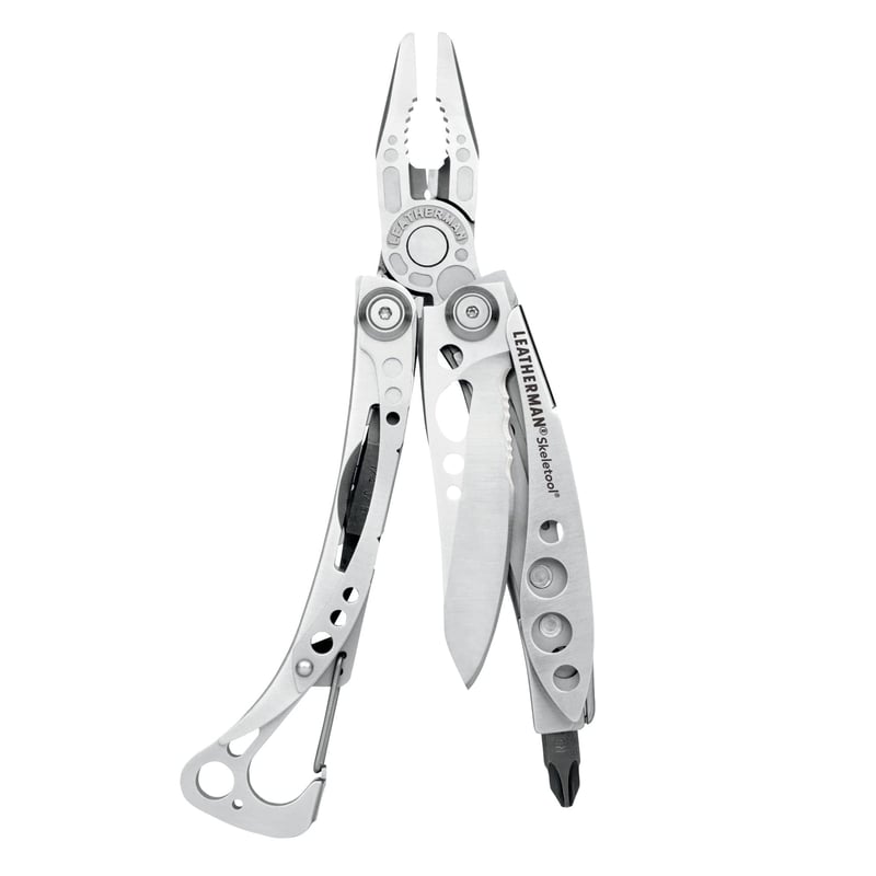 Multifunkčný vreckový nástroj Leatherman Skeletool – 7 nástrojov s ovládaním jednou rukou, nehrdzavejúca oceľ, 142 g, strieborný, s karabínou