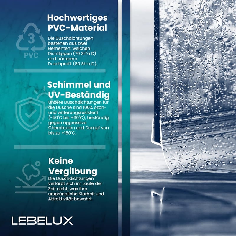 LebeLux Zuhanytömítés 2x100cm Zuhanykabin Ajtó Tömítő Gumi 5-8mm Üvegajtóhoz PVC Vízzáró Szalag Zuhanyfülke Alsó Oldalsó Tömítés