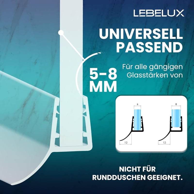 LebeLux Zuhanytömítés 2x100cm Zuhanykabin Ajtó Tömítő Gumi 5-8mm Üvegajtóhoz PVC Vízzáró Szalag Zuhanyfülke Alsó Oldalsó Tömítés