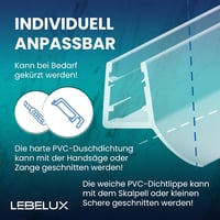 LebeLux Zuhanytömítés 2x100cm Zuhanykabin Ajtó Tömítő Gumi 5-8mm Üvegajtóhoz PVC Vízzáró Szalag Zuhanyfülke Alsó Oldalsó Tömítés 7