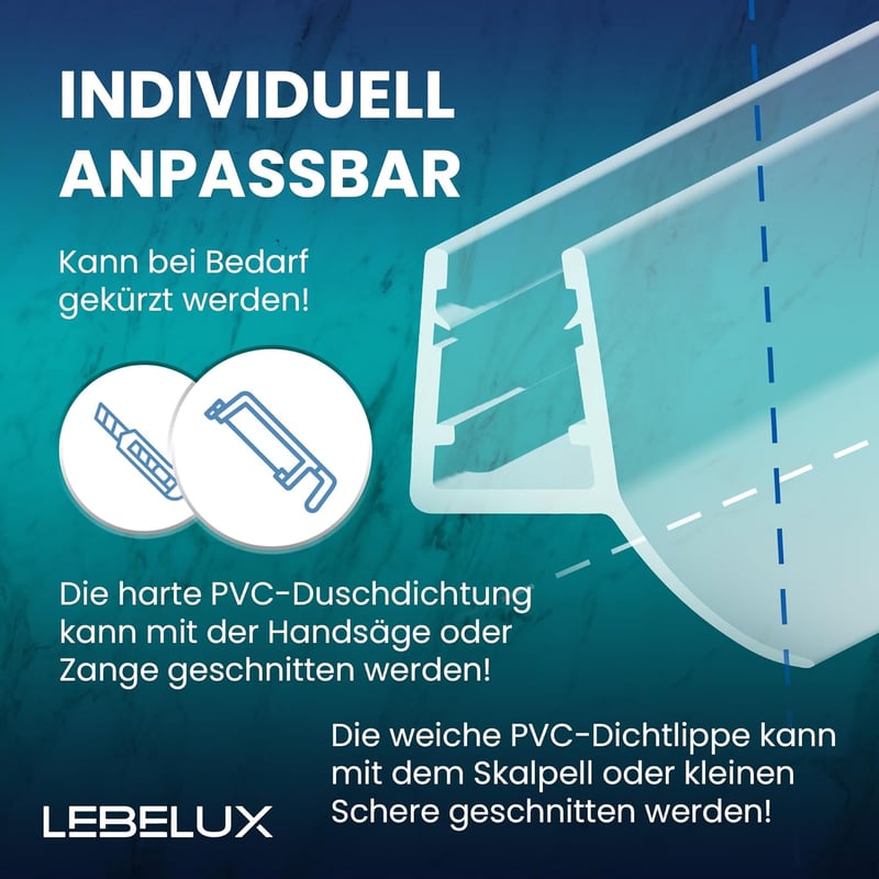 LebeLux Zuhanytömítés 2x100cm Zuhanykabin Ajtó Tömítő Gumi 5-8mm Üvegajtóhoz PVC Vízzáró Szalag Zuhanyfülke Alsó Oldalsó Tömítés