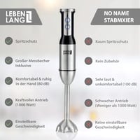 LEBENLANG 1000W Merülőmixer Rozsdamentes Acél Splash Guard és 8 Fokozat Turbo Funkcióval 4