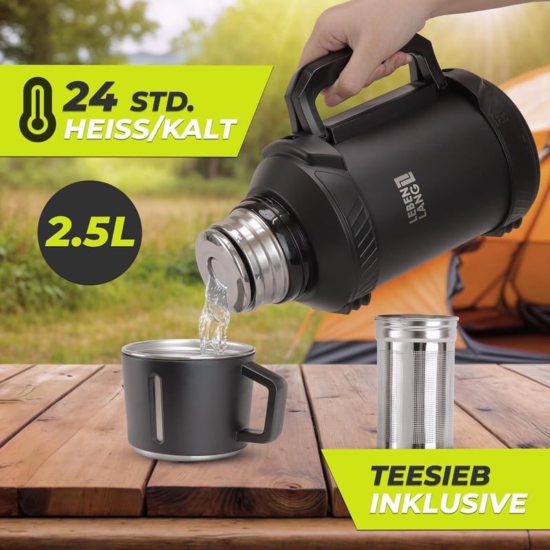LEBENLANG 2,5 literes termoszos palack 24 órás hőtartással, csészével