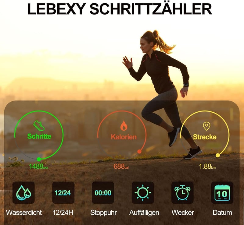 LEBEXY Pedométer Óra Lépésszámláló Fitness Tracker Futáshoz Sétához Úszáshoz Férfiaknak Nőknek