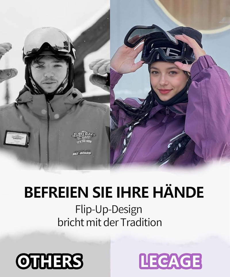 LECAGE Síszemüveg Flip-Up Mágneses Anti-Fog UV400 Férfi Női Snowboard