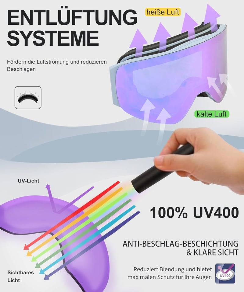 LECAGE Síszemüveg Flip-Up Mágneses Anti-Fog UV400 Férfi Női Snowboard