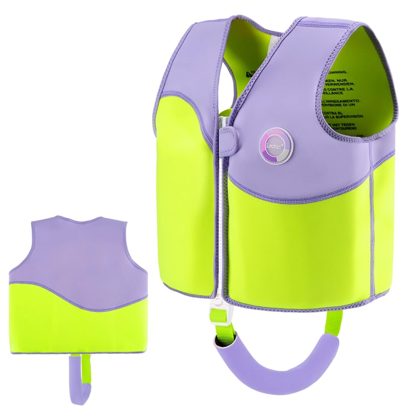 Detská plavecká vesta Lechin 15-19 kg (2-3 roky), neoprénová a EPE plavecká pomôcka na učenie plávania, fialovo-žltá