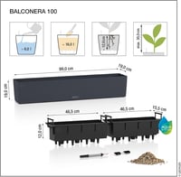 LECHUZA Balcony Planter Colour 100 Slate Grey önöntözős balkonláda vízszintjelzővel - Darkslategray 5