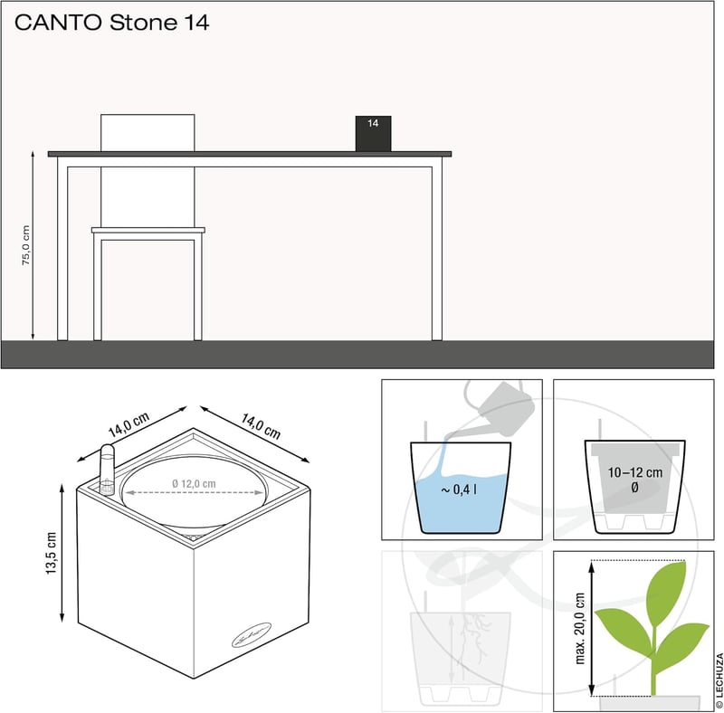 Lechuza CANTO Stone 14 öntözőedény fehér kvarckő kültéri beltéri virágcserép - Quartz White