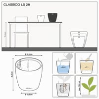 Sada kvetináčov Lechuza Classico Premium LS 28, vysoký lesk, biela 16040, so zavlažovacím systémom 7