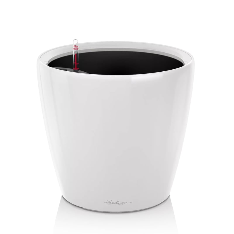 Sada kvetináčov Lechuza Classico Premium LS 28, vysoký lesk, biela 16040, so zavlažovacím systémom