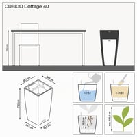 Samozavlažovací kvetináč Lechuza Cubico Cottage 40, kompletná súprava, farba granit, 40x40x75 cm, plastový obal na rastliny do interiéru aj exteriéru 4