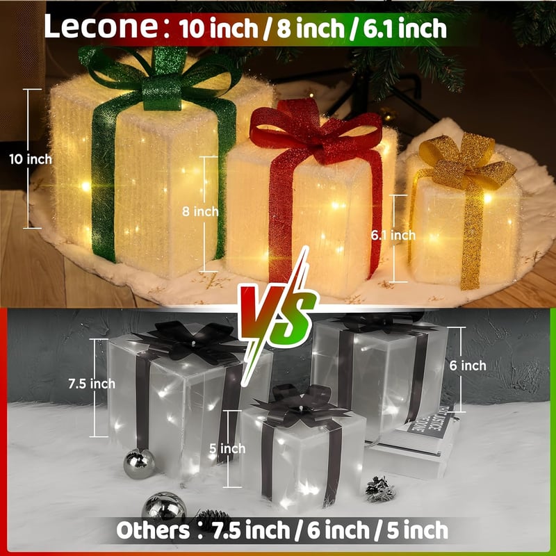 Lecone LED ajándékdoboz szett 3db karácsonyi dekoráció 80 LED-del kültéri beltéri
