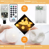 LED Pamutgömb Fényfüzér 6m - 20 LED Világítás Hálószobába, 6cm Átmérőjű Gömbökkel, 8 Világítási Móddal - Beltéri Dekoráció Esküvőre, Karácso 4