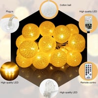 LED Pamutgömb Fényfüzér 6m - 20 LED Világítás Hálószobába, 6cm Átmérőjű Gömbökkel, 8 Világítási Móddal - Beltéri Dekoráció Esküvőre, Karácso 3