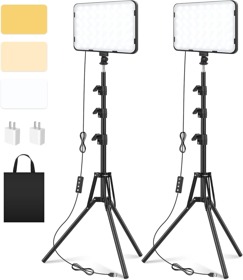 LED Videó Lámpa Szett (2 db) – 2500–8500K Állítható Fényerő, 160 cm Állvánnyal, USB-s Stúdiólámpa Videóhoz, YouTube-hoz, Fotózáshoz