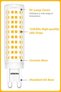 LEDBOKLI G9 LED Izzó Meleg Fehér 12W 3000K - 100W Halogén Helyettesítő, 1100 Lumen Energiatakarékos Villanykörte 360° Fényszög 6