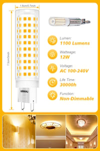 LEDBOKLI G9 LED Izzó Meleg Fehér 12W 3000K - 100W Halogén Helyettesítő, 1100 Lumen Energiatakarékos Villanykörte 360° Fényszög 4