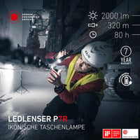 Nabíjateľné LED svietidlo Ledlenser P7R, 2000 lúmenov, dosah 320 m, USB-C, vodotesnosť IP68, výdrž 80 hodín, 4 svetelné režimy, taktické svietidlo 2