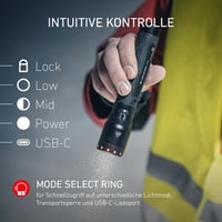 Nabíjateľné LED svietidlo Ledlenser P7R, 2000 lúmenov, dosah 320 m, USB-C, vodotesnosť IP68, výdrž 80 hodín, 4 svetelné režimy, taktické svietidlo 3