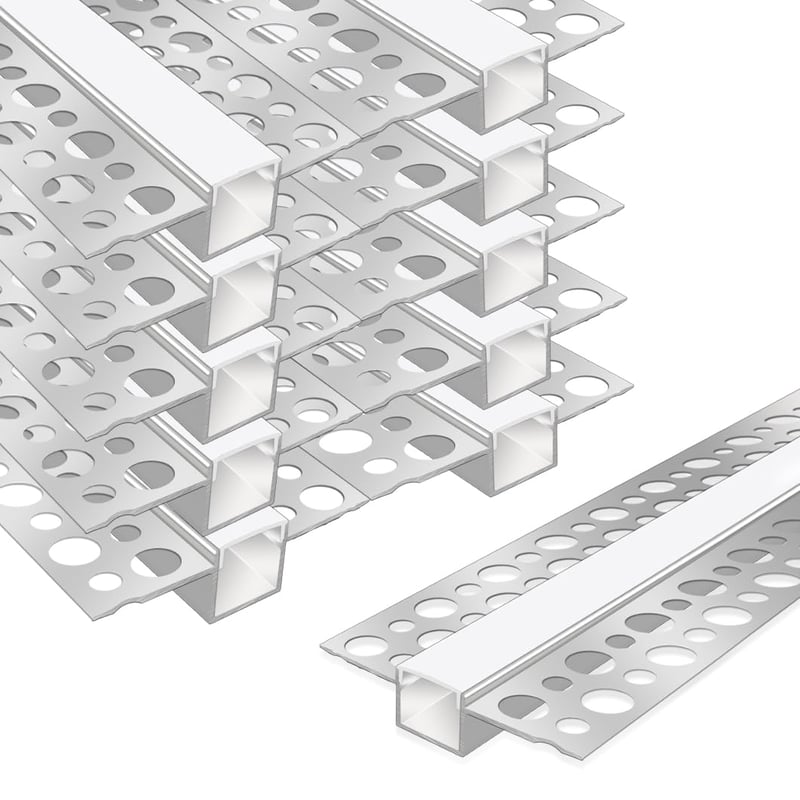 LEDLightsWorld hliníkový LED profil pre 12 mm LED pásik, 10 ks, 1 m s mliečnym krytom, vstavaný profil do sadrokartónu na strop a stenu