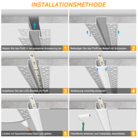 LEDLightsWorld hliníkový LED profil pre 12 mm LED pásik, 10 ks, 1 m s mliečnym krytom, vstavaný profil do sadrokartónu na strop a stenu 4